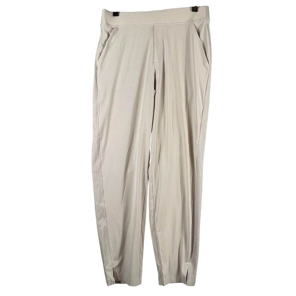 Athleta Womens 8 Brooklyn Ankle Pants Stone Ribbed Travel Jogger Zip Pocket